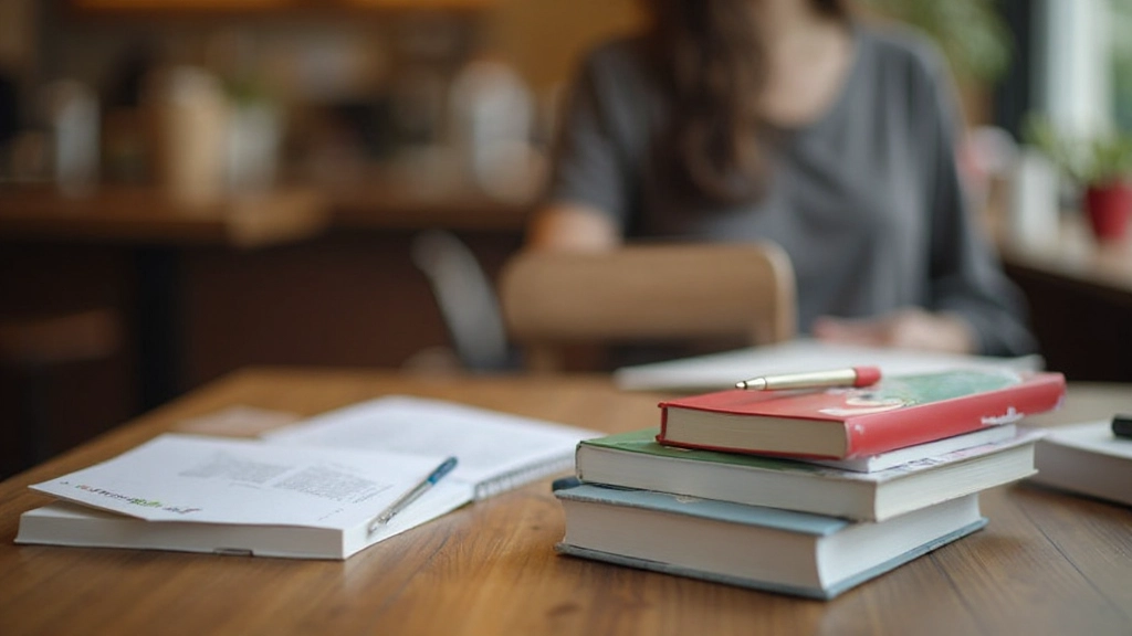Nederlandse taalstudie met aantekeningen en leerboeken op houten tafel in gezellige sfeer